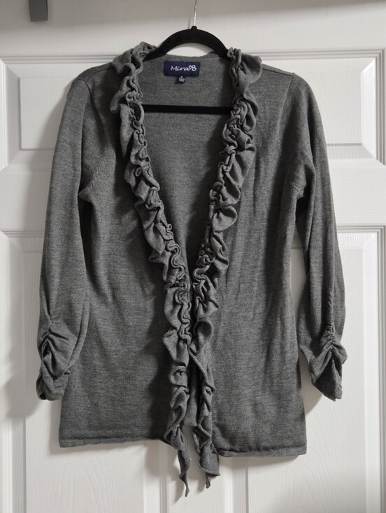 Sweaters - Mira88 Women's Ruffled Open Cardigan - Gray Size XL